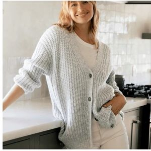 Jenni Kayne Cocoon Cardigan Sweater Alpaca Wool Gray Ribbed Sweater Size Large